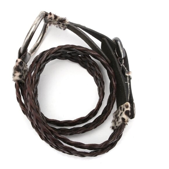 Vintage 90s La Doppia Vita Leather Pony Hair Belt Animal Print Braided Brown Whi - Picture 13 of 14